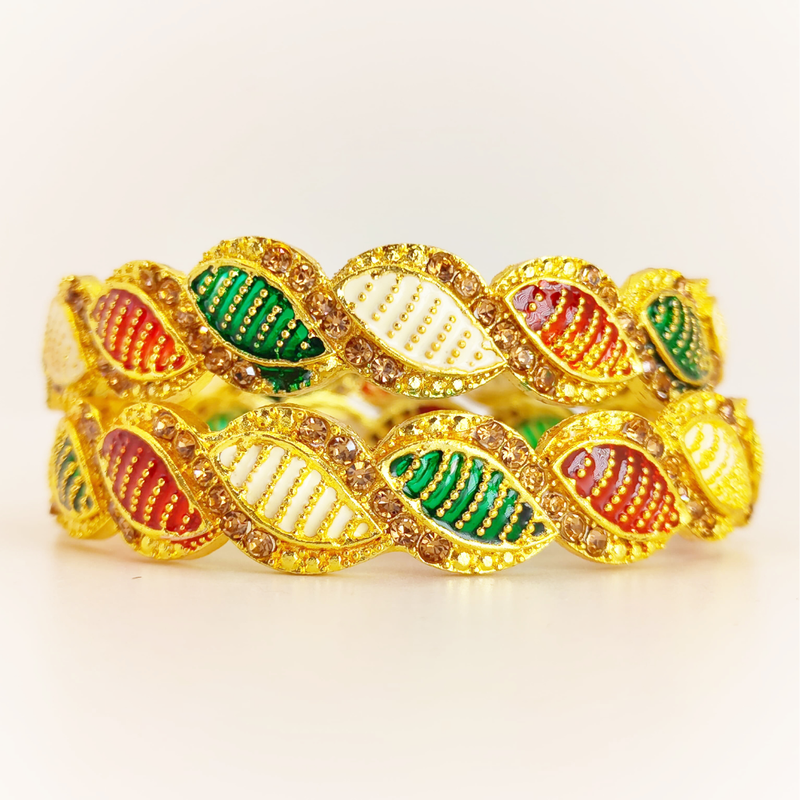 Gold-Plated Multicolor Enamel Bangles with Stone Embellishments for Festive and Traditional Wear