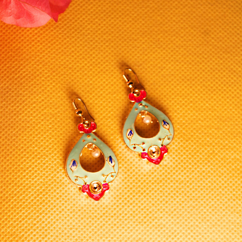 Handcrafted Floral Teardrop Earrings with Pearl and Enamel Detailing for Elegant Style