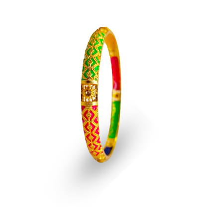 Multicolor Enamel Gold-Plated Bangle with Intricate Design for Traditional and Festive Wear