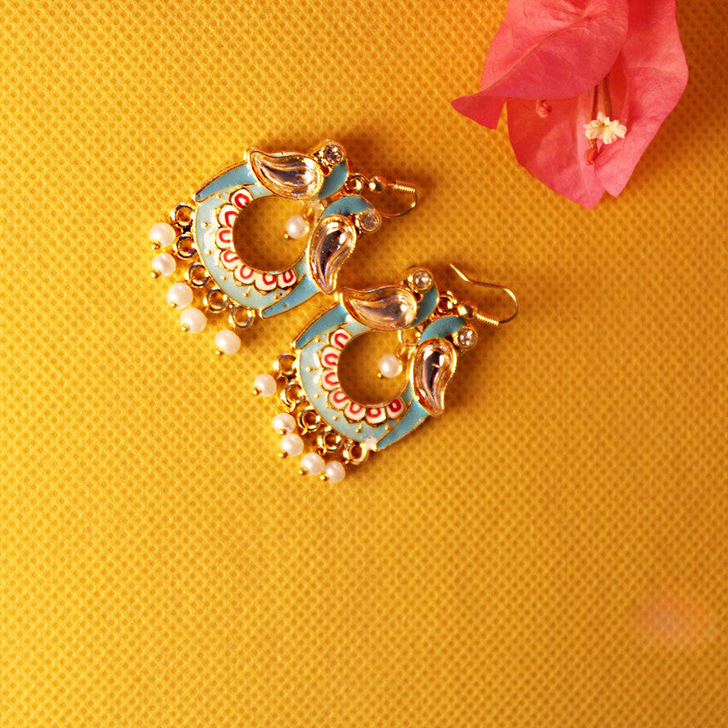 Handcrafted Peacock Earrings with Pearl Dangles - Traditional Indian Jewelry