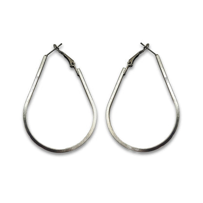 Silver Teardrop Hoop Earrings - Modern Minimalist Jewelry