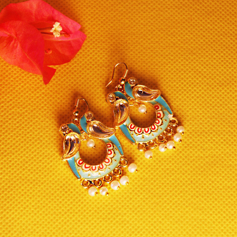 Handcrafted Peacock Earrings with Pearl Dangles - Traditional Indian Jewelry