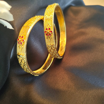 Gold-Plated Floral Bangles with Intricate Design for Traditional and Ethnic Wear