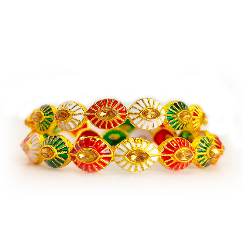 Gold-Plated Multicolor Bangles with Enamel and Stone Detailing for Traditional and Festive Wear