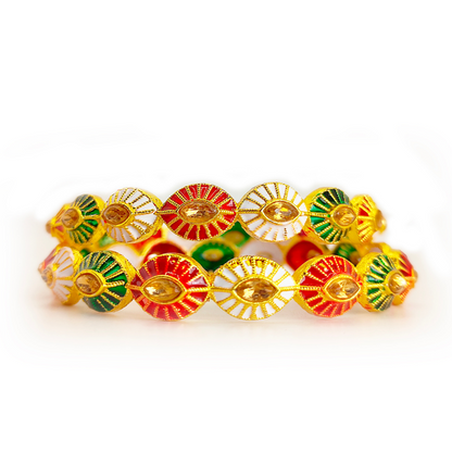 Gold-Plated Multicolor Bangles with Enamel and Stone Detailing for Traditional and Festive Wear