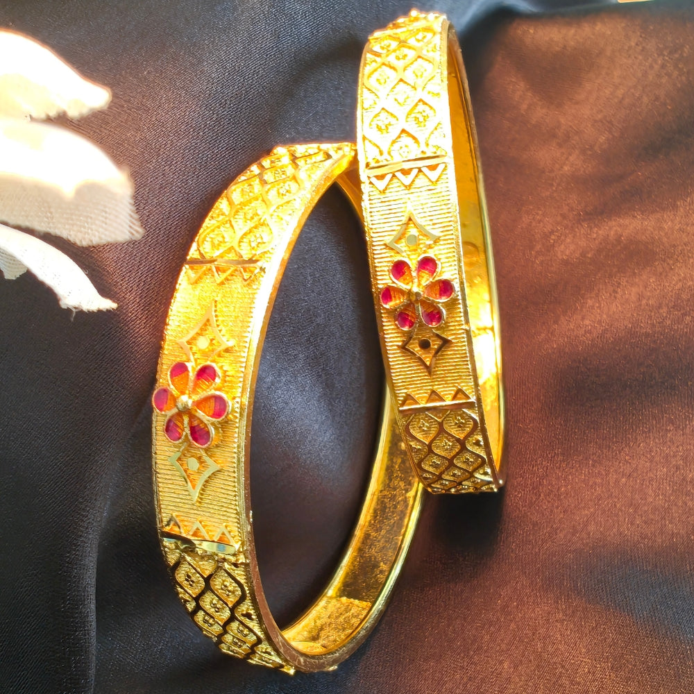 Gold-Plated Floral Bangles with Intricate Design for Traditional and Ethnic Wear