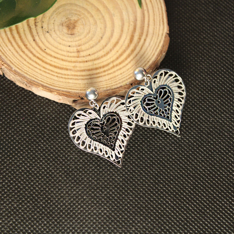 Romantic Heart-Shaped Filigree Earrings with Silver Detailing for Valentine's Day and Special Occasions