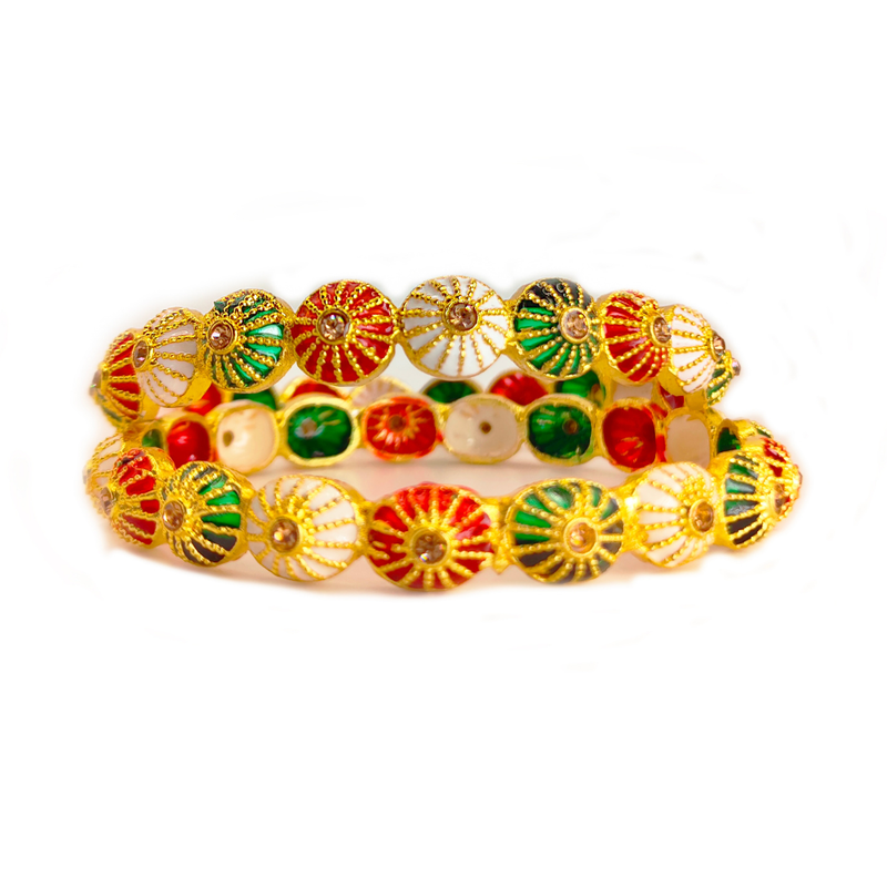 Gold-Plated Multicolor Enamel Bangles with Stone Embellishments for Festive and Ethnic Wear