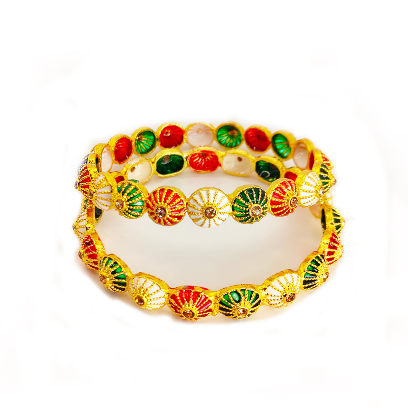 Gold-Plated Multicolor Enamel Bangles with Stone Embellishments for Festive and Ethnic Wear