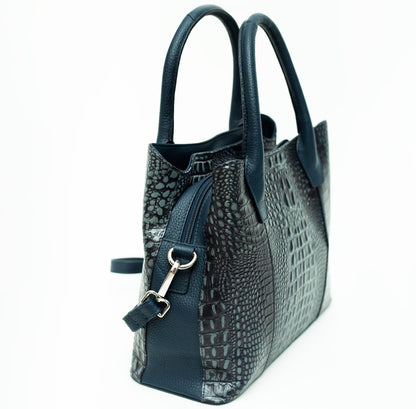 Navy Crocodile Satchel Leather Bag