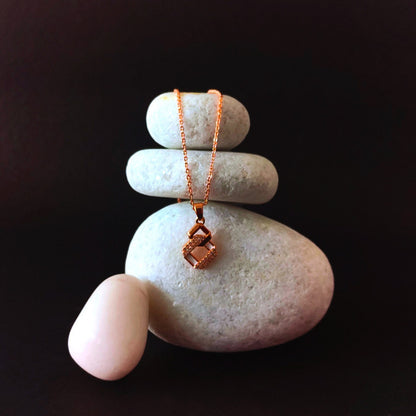 Rose Gold Geometric Pendant Necklace with Diamond Accents