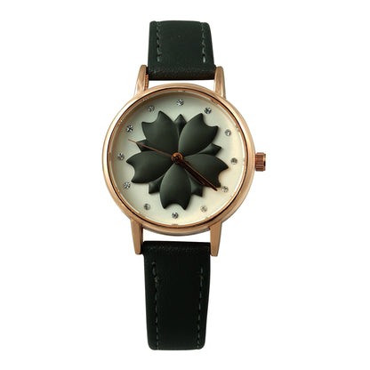 Flower Black Strap Watch