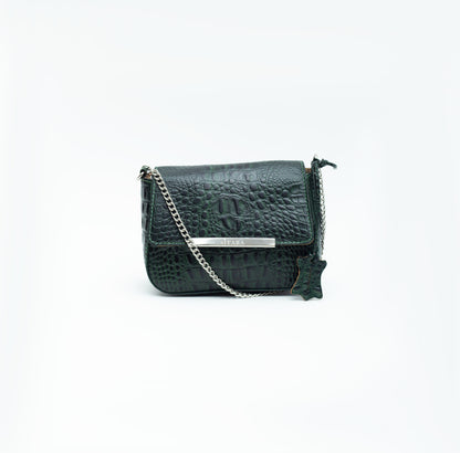 Crocodile Print Leather Chain Sling Bag