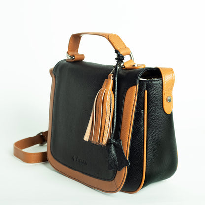 Black and Tan Leather Saddle Bag