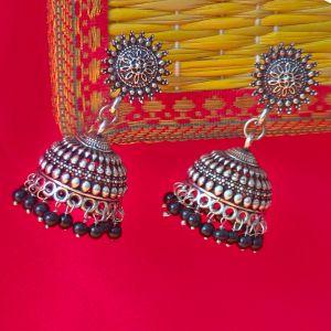 Antique Silver Jhumka Earrings with Intricate Detailing for Traditional and Ethnic Wear