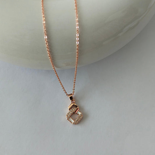 Rose Gold Geometric Pendant Necklace with Diamond Accents