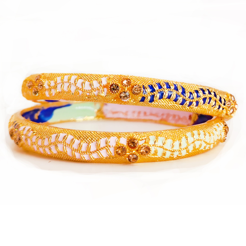 Gold-Plated Colorful Enamel Bangles with Stone Embellishments for Traditional and Festive Wear