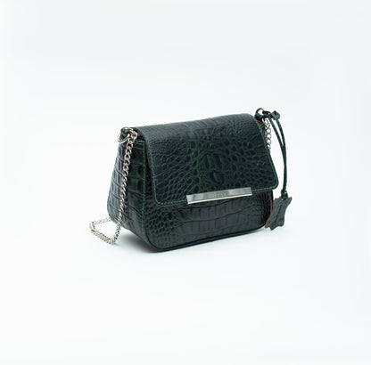 Crocodile Print Leather Chain Sling Bag