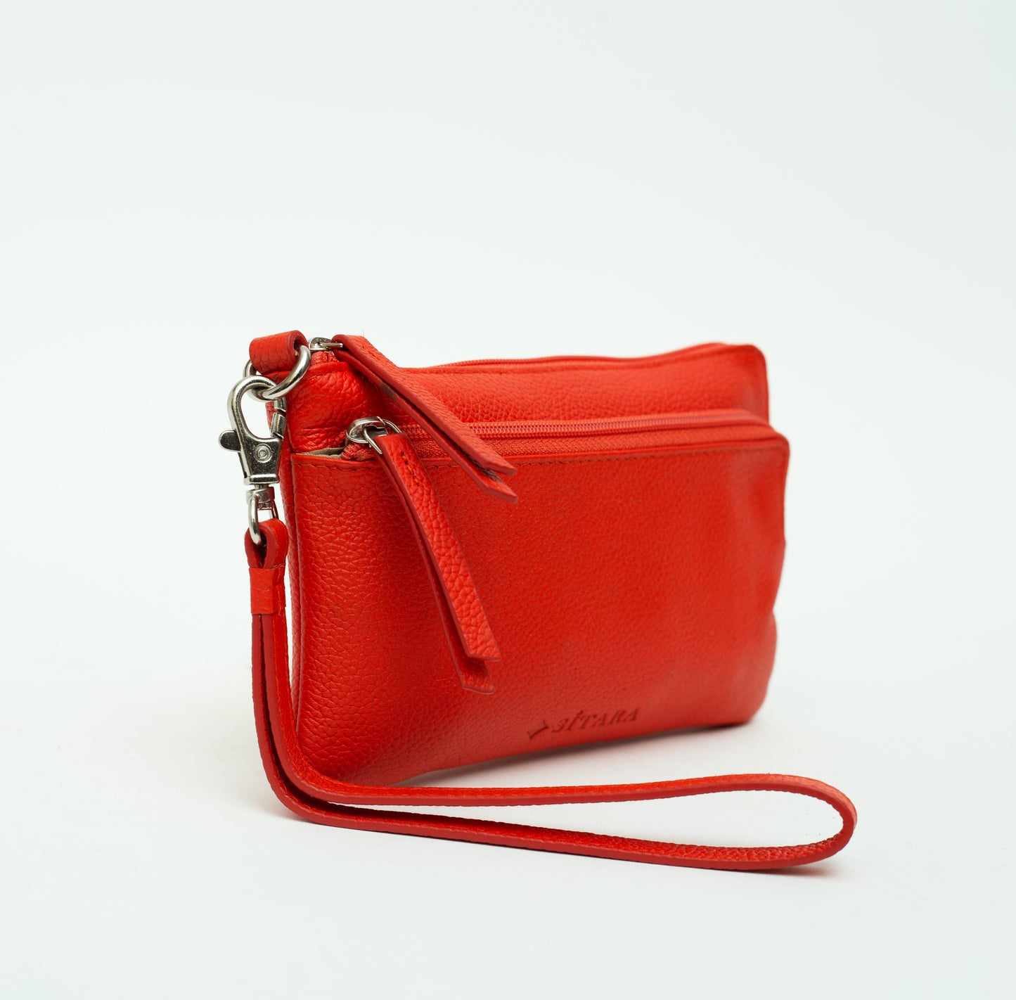 Orange Leather Pouch Bag