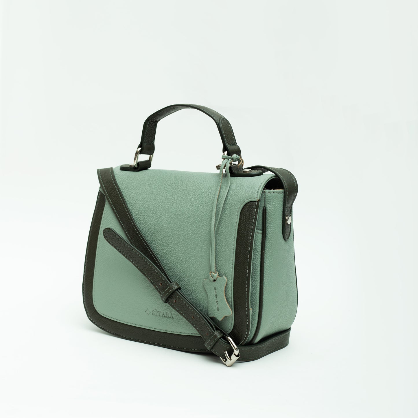 Mint and Olive Green Saddle Leather Bag