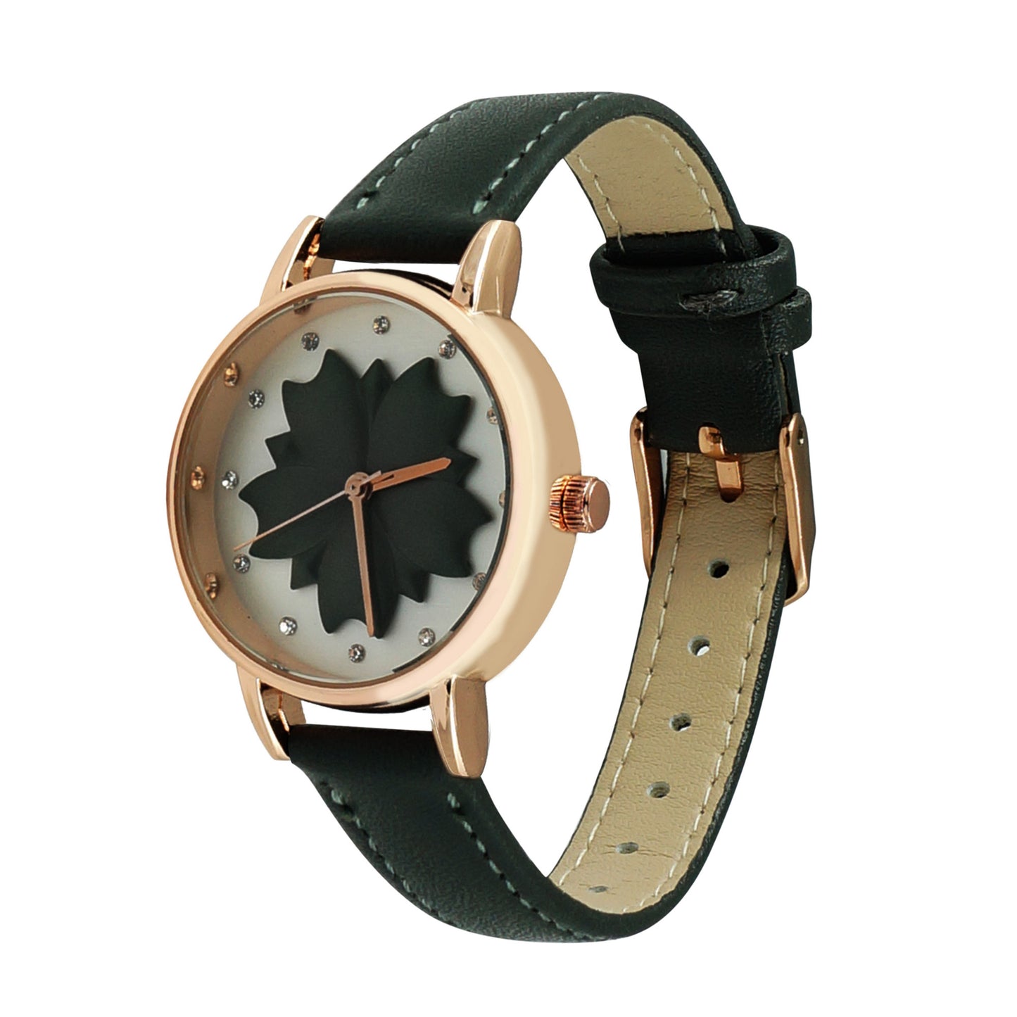 Flower Black Strap Watch