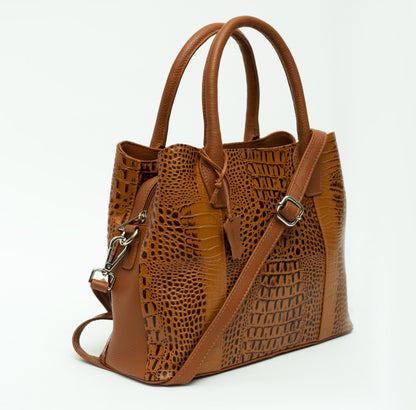 Tan Crocodile Satchel Leather Bag