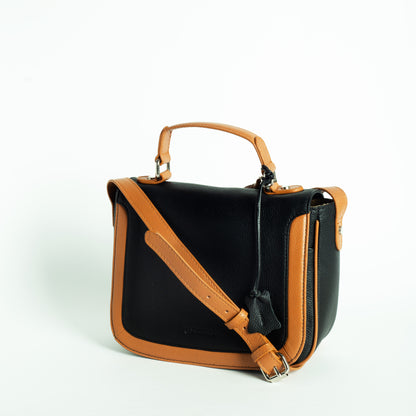 Black and Tan Leather Saddle Bag