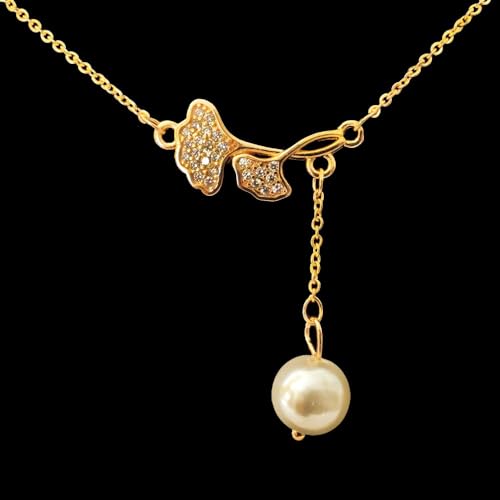 Pearl and Leaf Rose Gold Pendant Necklace with Diamond Accents