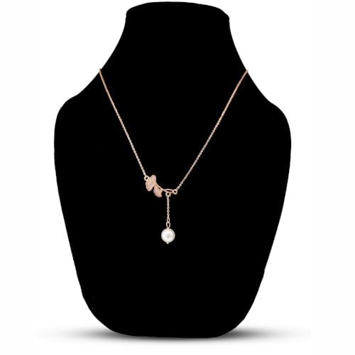 Pearl and Leaf Rose Gold Pendant Necklace with Diamond Accents