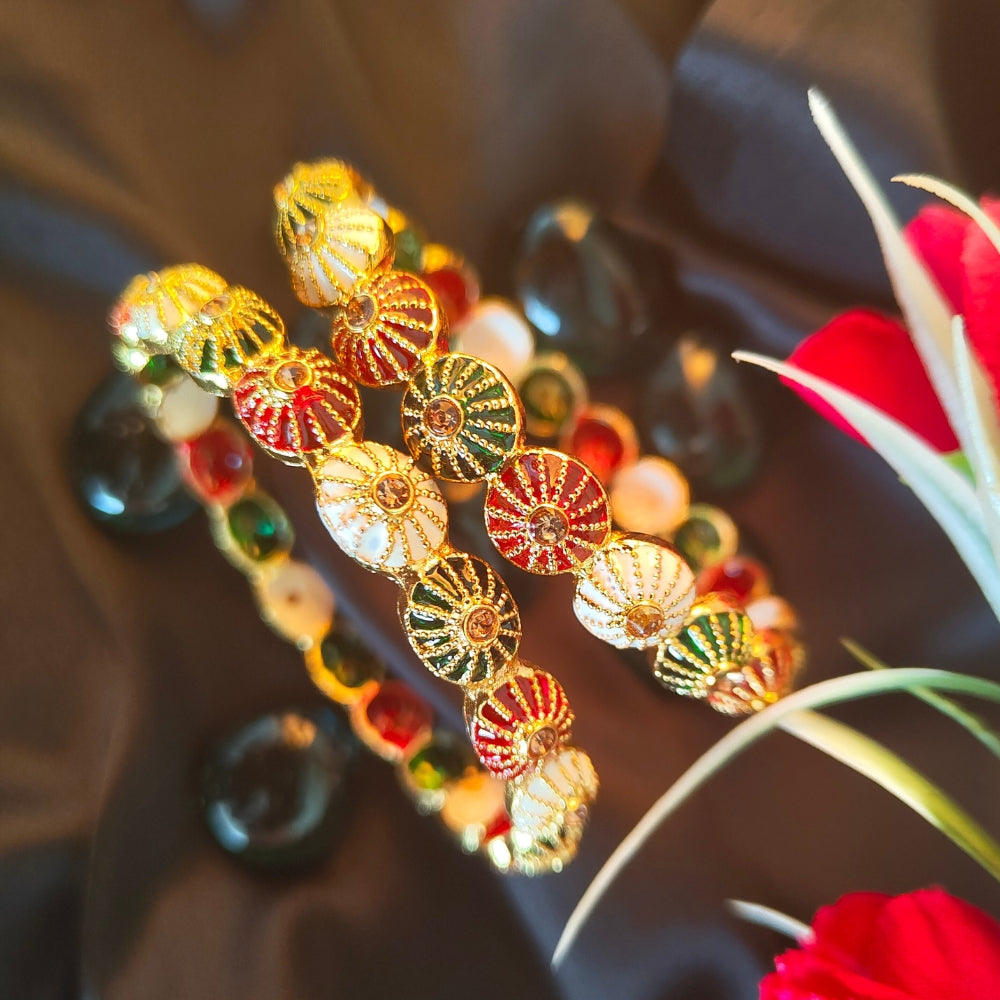 Gold-Plated Multicolor Enamel Bangles with Stone Embellishments for Festive and Ethnic Wear