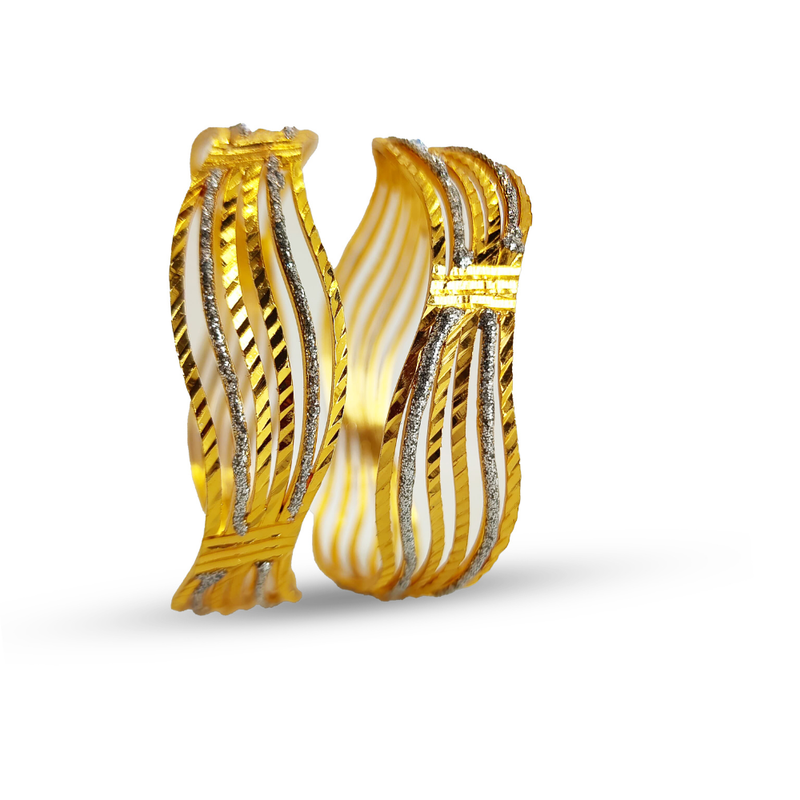 Gold-Plated Wavy Bangles with Intricate Detailing and Sparkling Accents for Elegant Occasions