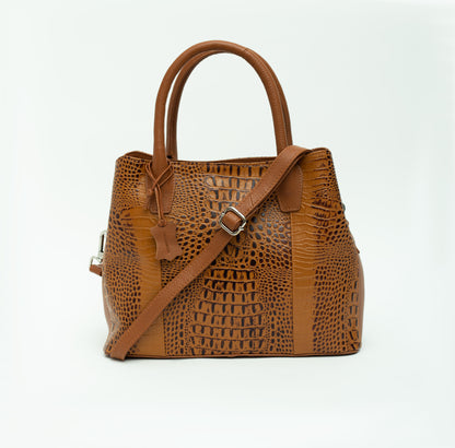 Tan Crocodile Satchel Leather Bag