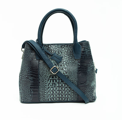 Navy Crocodile Satchel Leather Bag