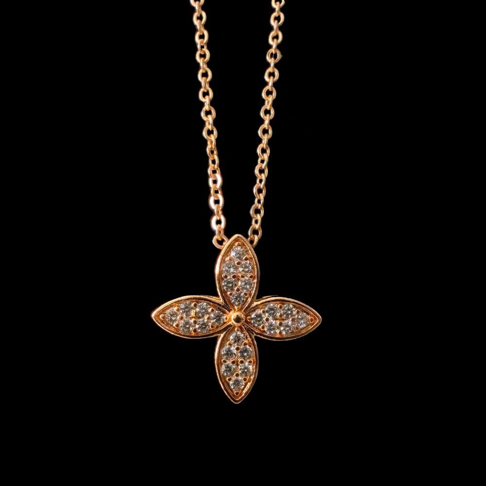 Flower Rose Gold Pendant Necklace with Diamond Accents