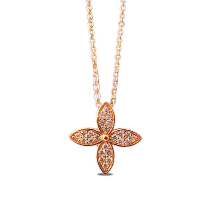 Flower Rose Gold Pendant Necklace with Diamond Accents