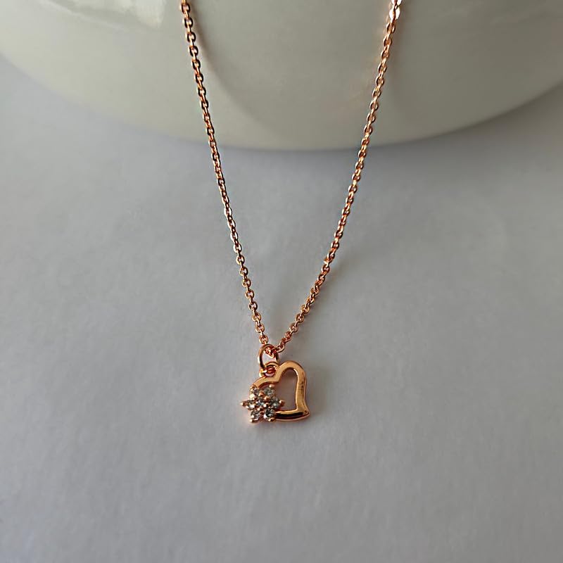 Heart and Star Rose Gold Pendant Necklace with Diamonds