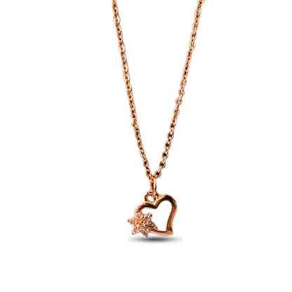 Heart and Star Rose Gold Pendant Necklace with Diamonds