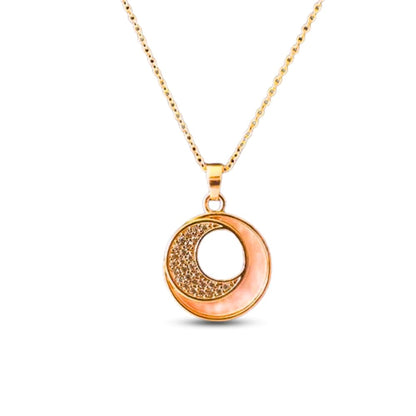 Rose Gold Circular Pendant Necklace with Diamond Accents