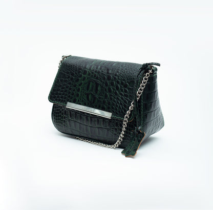 Crocodile Print Leather Chain Sling Bag