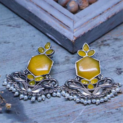 Handcrafted Oxidized Yellow Stone Earrings