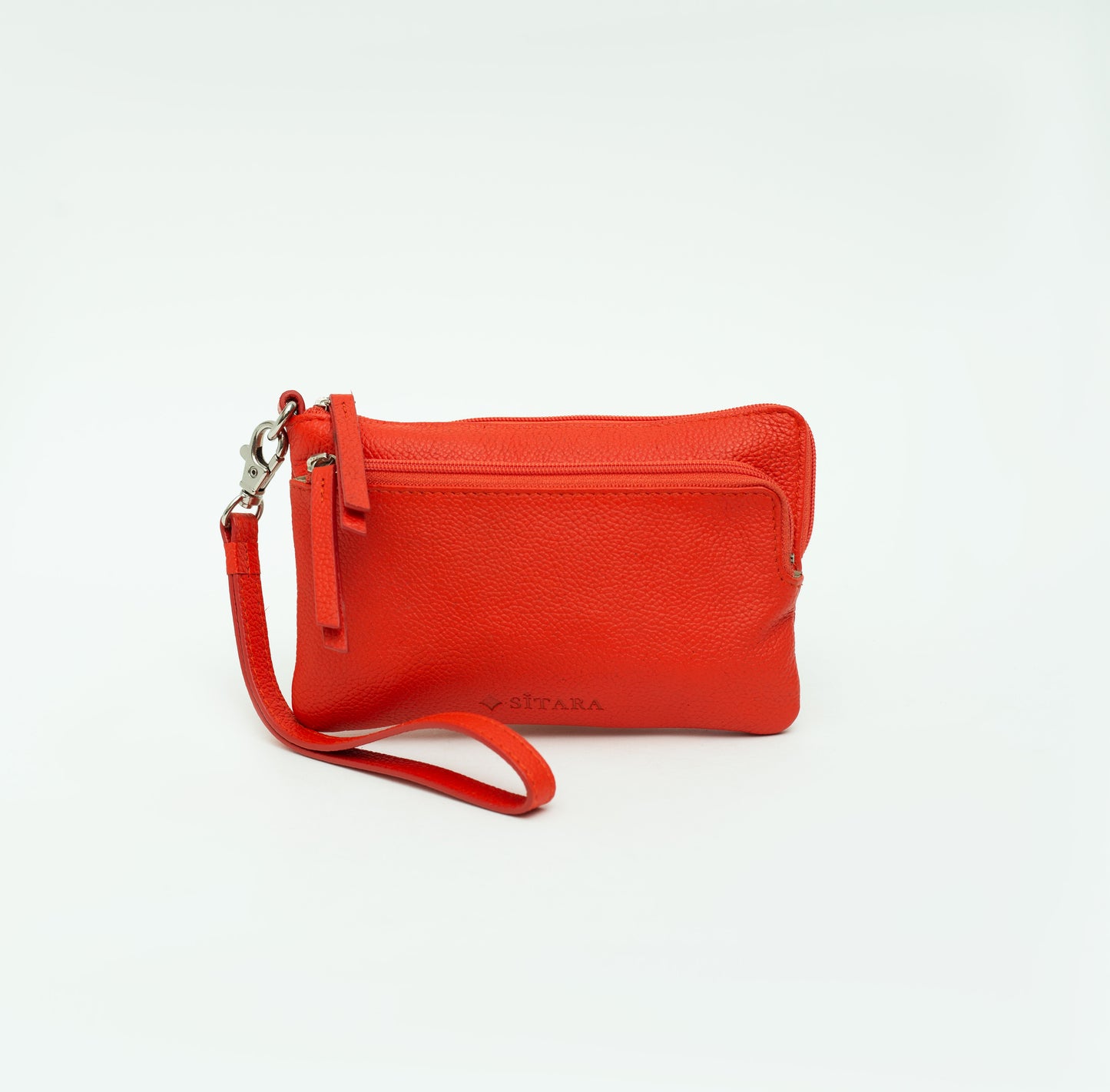 Orange Leather Pouch Bag