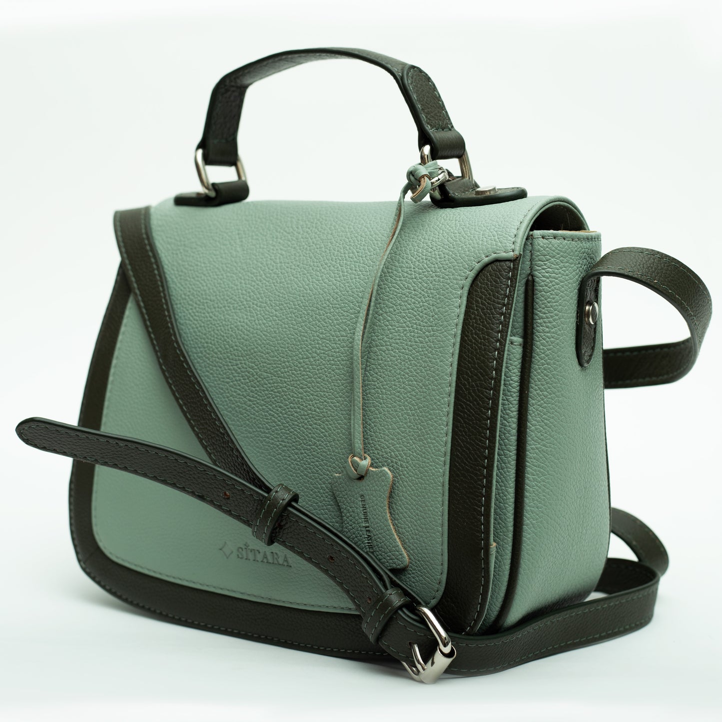 Mint and Olive Green Saddle Leather Bag