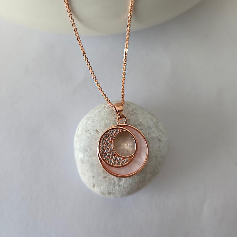 Rose Gold Circular Pendant Necklace with Diamond Accents