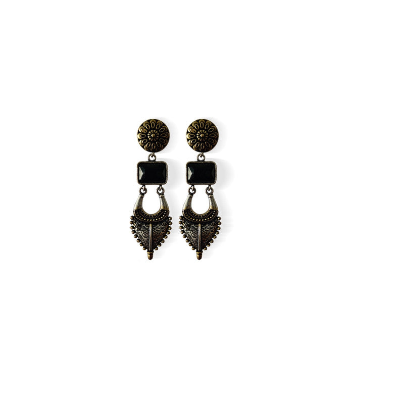 Black and Gold Ethnic Drop Earrings - Traditional Indian Jewelry