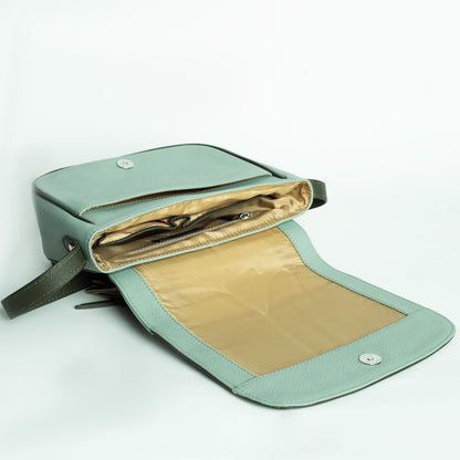 Mint and Olive Green Saddle Leather Bag