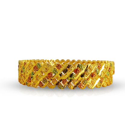 Gold-Plated Textured Bangles with Colorful Floral Design for Festive and Traditional Wear