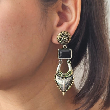 Black and Gold Ethnic Drop Earrings - Traditional Indian Jewelry