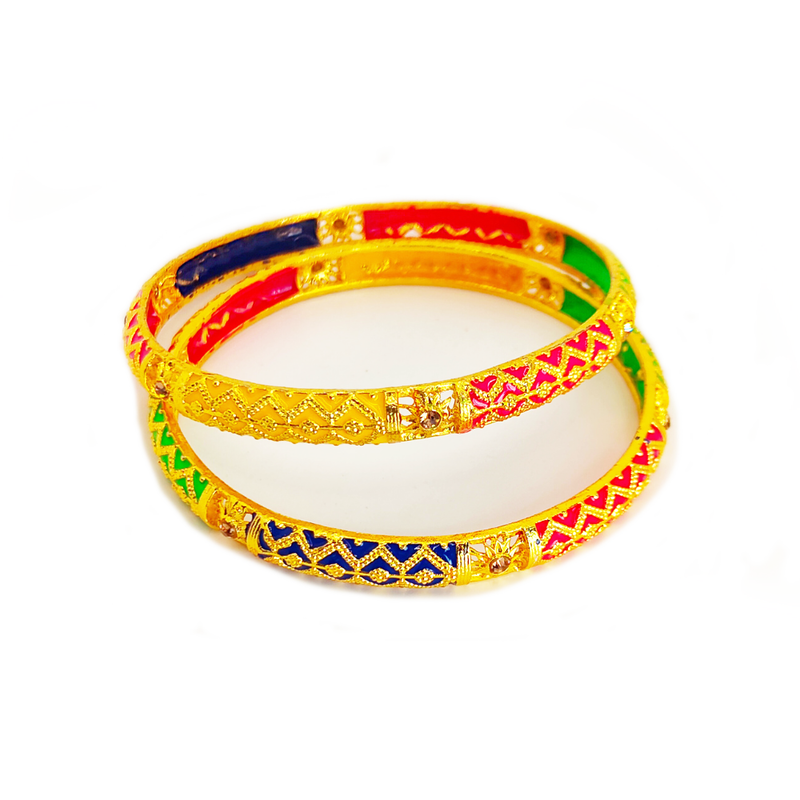 Multicolor Enamel Gold-Plated Bangle with Intricate Design for Traditional and Festive Wear