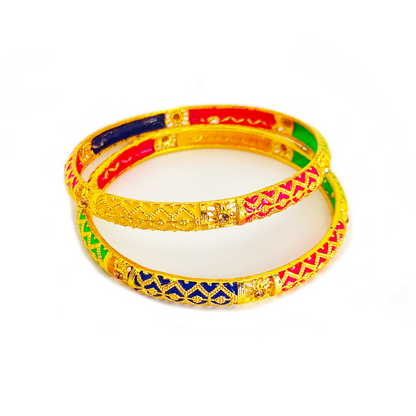 Multicolor Enamel Gold-Plated Bangle with Intricate Design for Traditional and Festive Wear