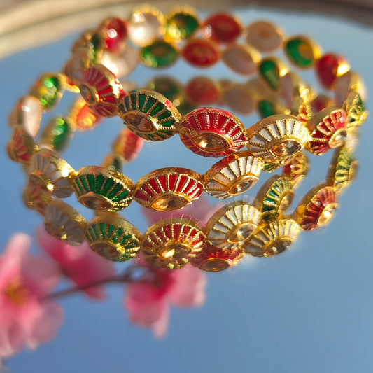 Gold-Plated Multicolor Bangles with Enamel and Stone Detailing for Traditional and Festive Wear